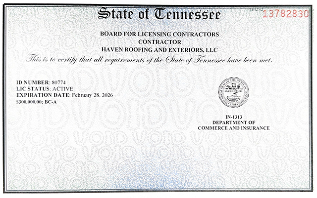 Tennessee state contractors license