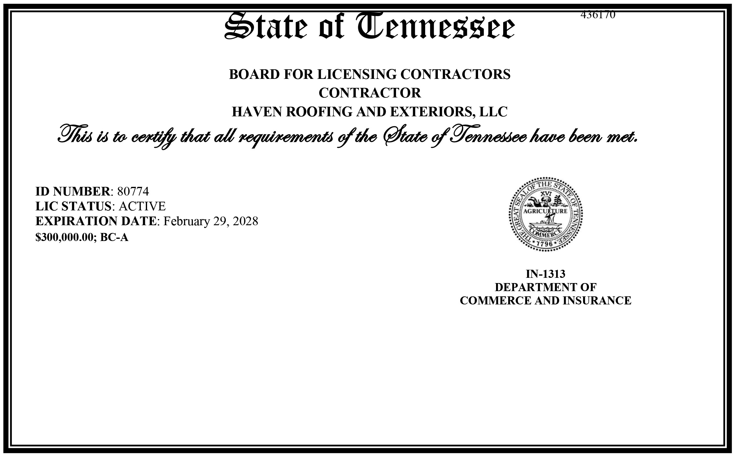 Tennessee state contractors license