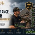 Haven Roofing contractor inspecting storm damage on a residential roof with insurance coverage factors including damage cause, policy details, roof condition, deductible, and inspection.