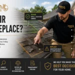 Haven Roofing contractor inspecting a residential roof to determine whether a repair or full roof replacement is the best solution.