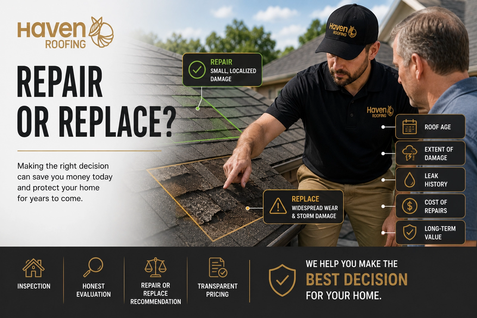 Haven Roofing consultant providing a roof replacement estimate to a homeowner in Memphis, TN.