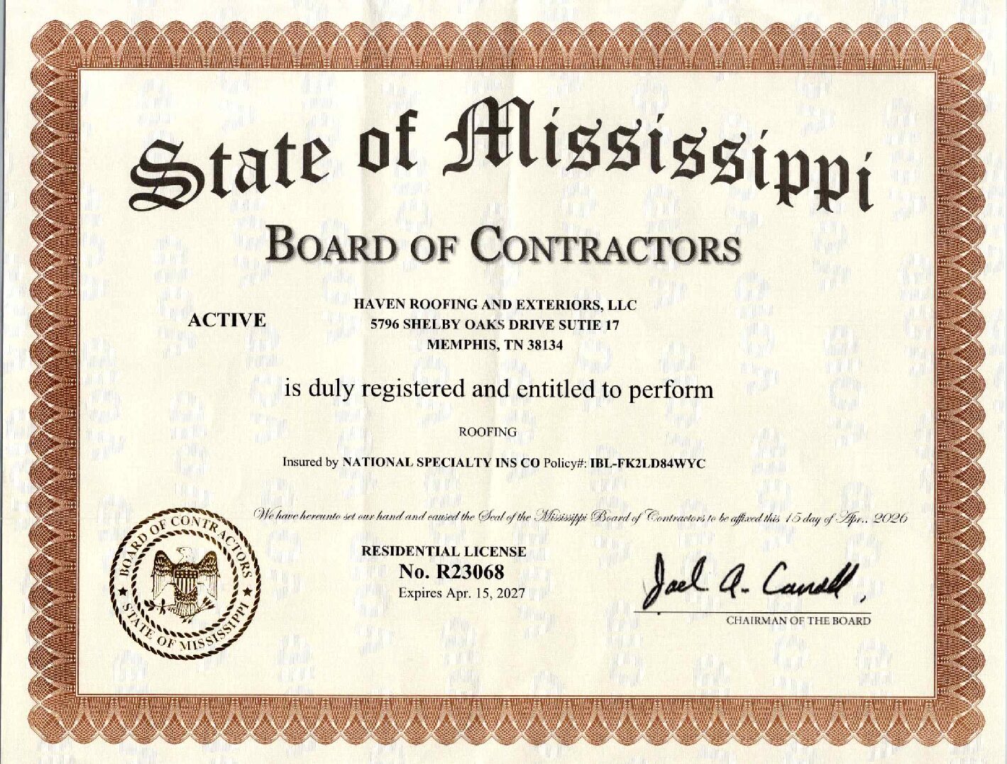 Tennessee state contractors license
